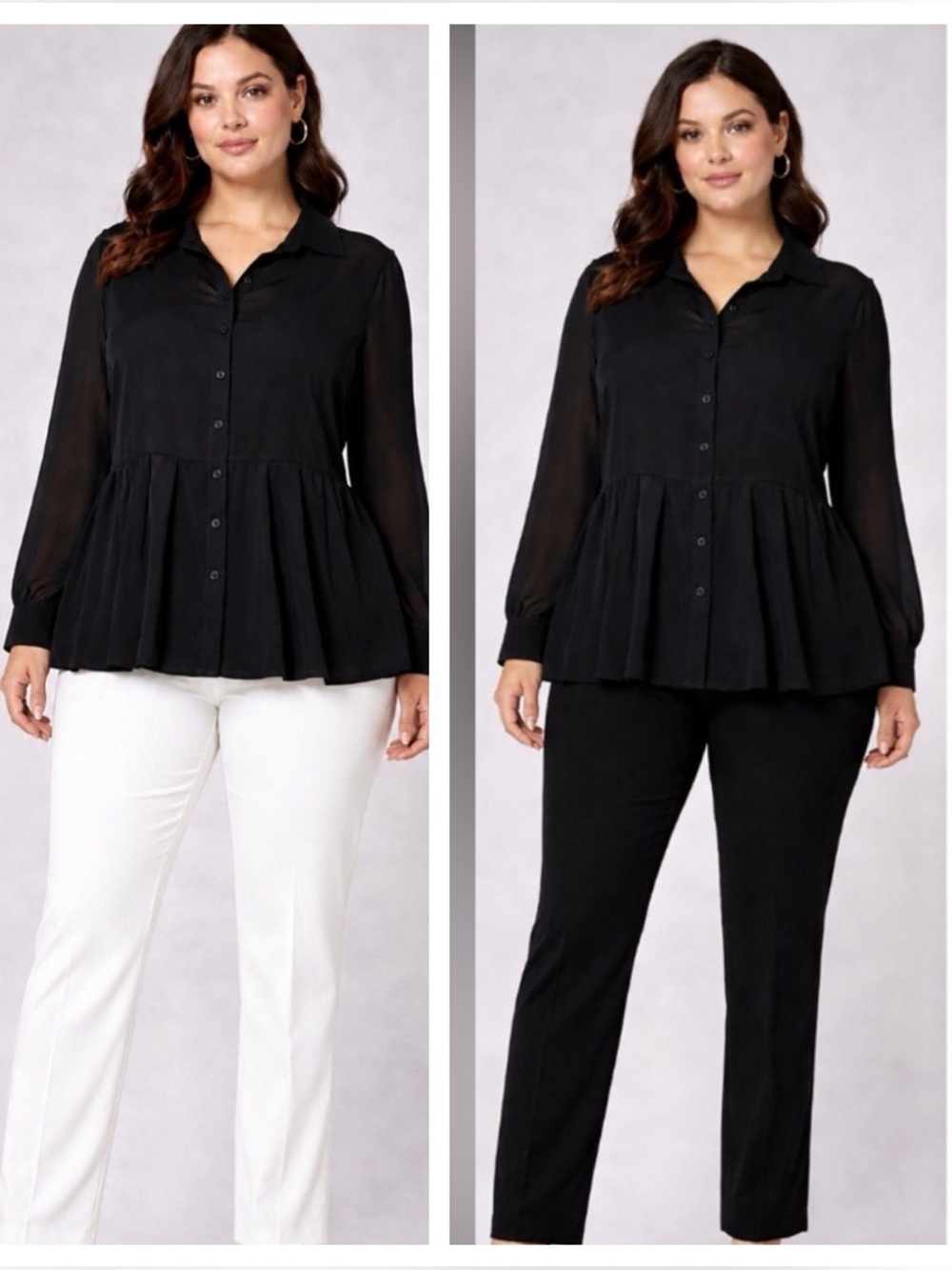 NWT boohoo made in Italy, Black sheer detailed PEPLUM shirt size 20